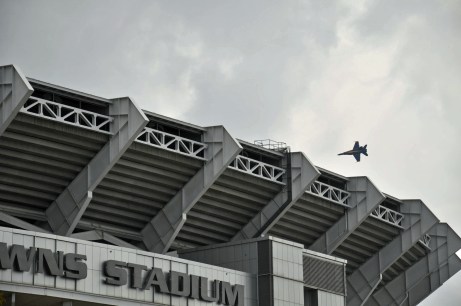 Blue Angel flies over Cleveland Browns Stadium